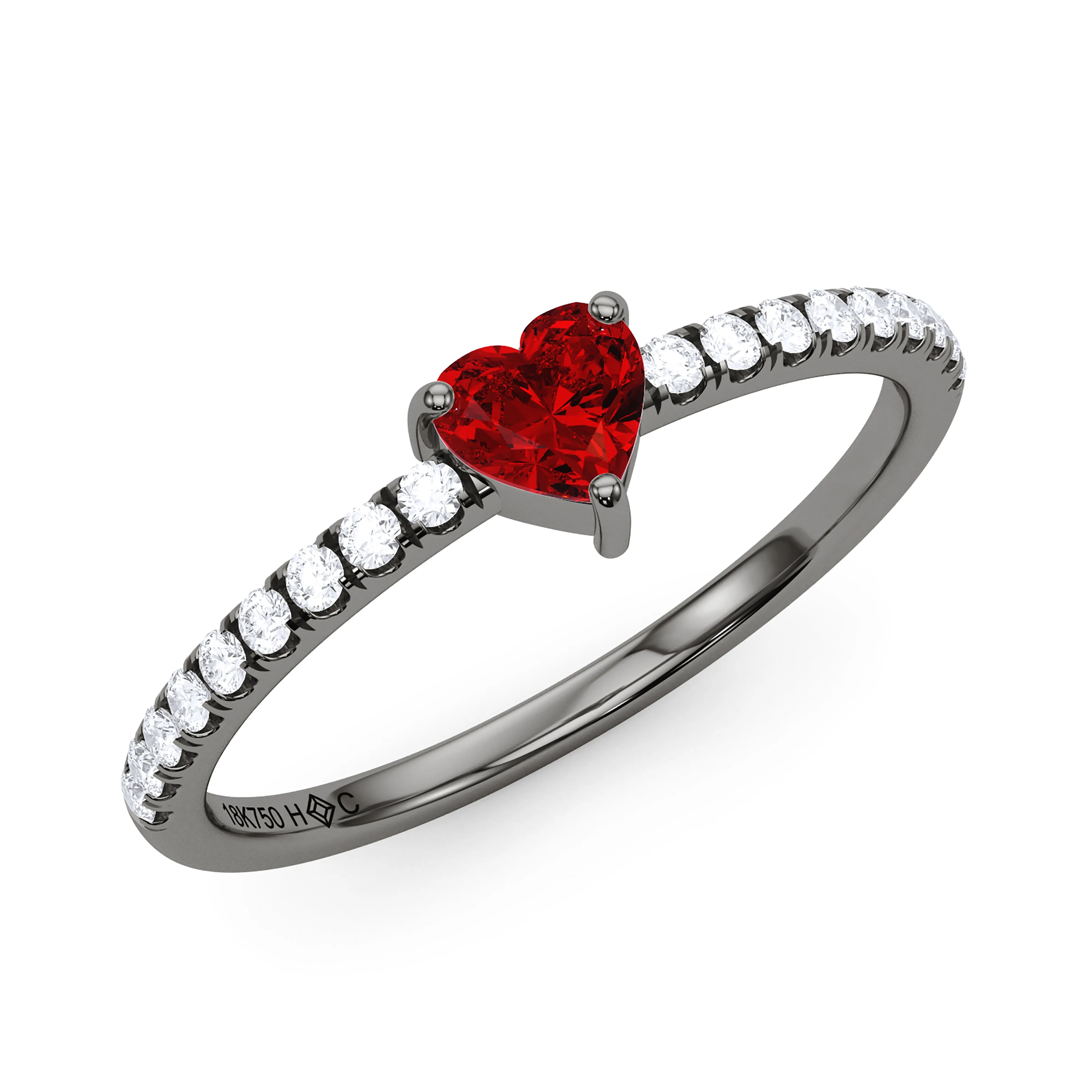 Heart Birthstone and Pave Lab Grown Diamond Ring