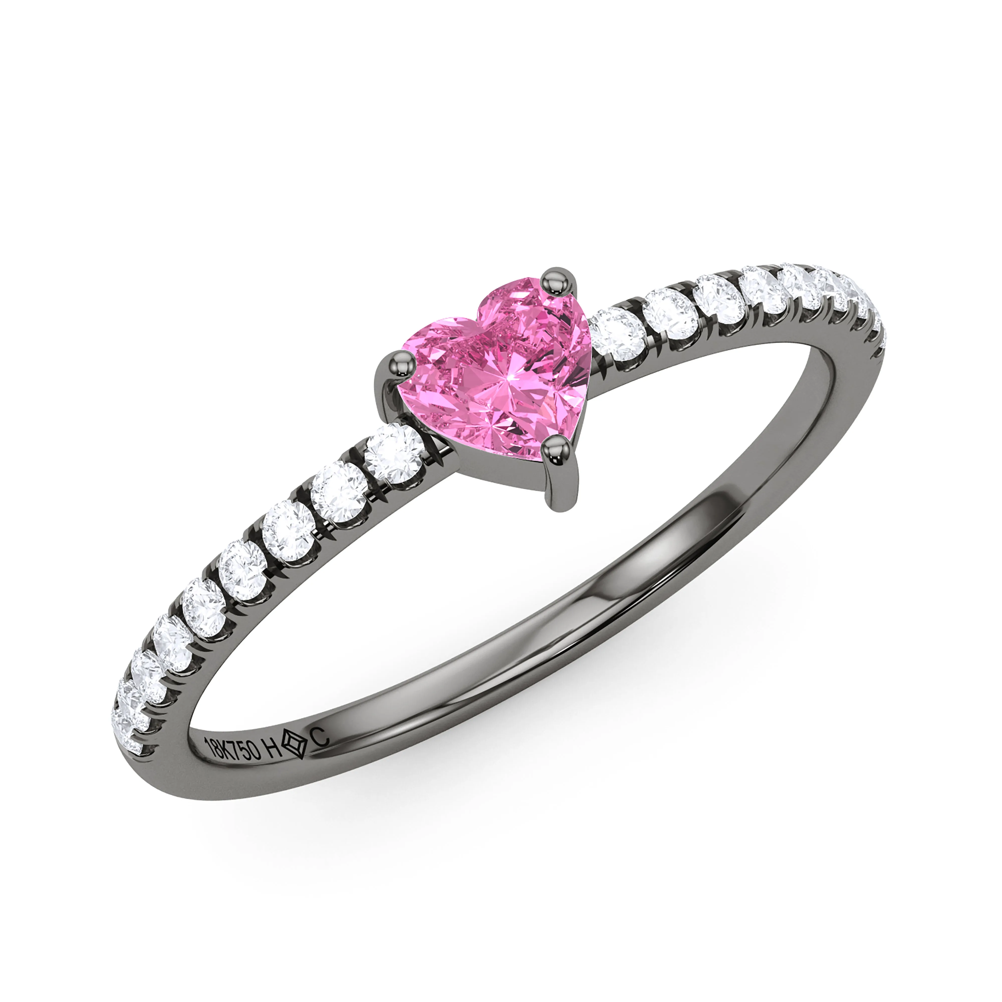 Heart Birthstone and Pave Lab Grown Diamond Ring