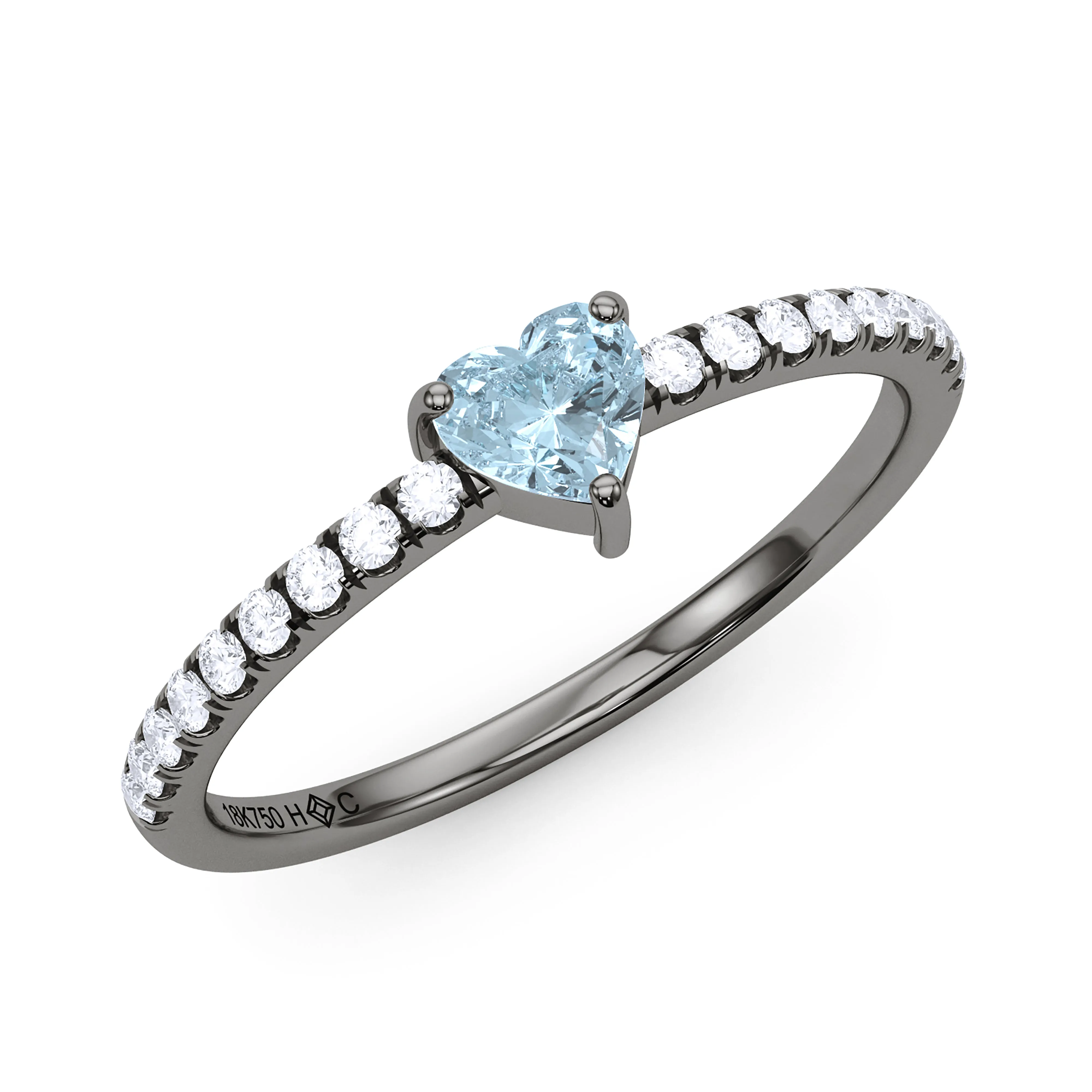 Heart Birthstone and Pave Lab Grown Diamond Ring