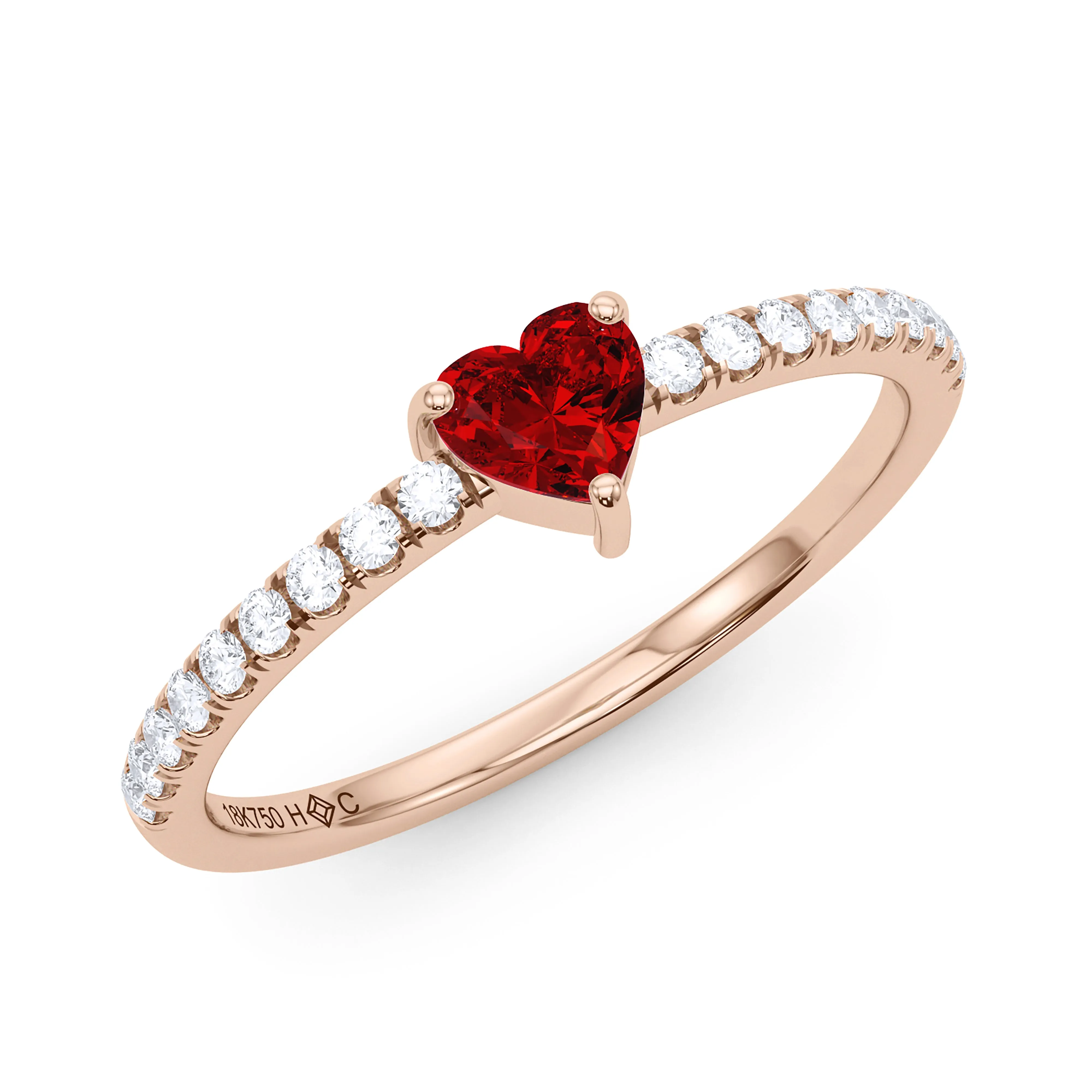 Heart Birthstone and Pave Lab Grown Diamond Ring