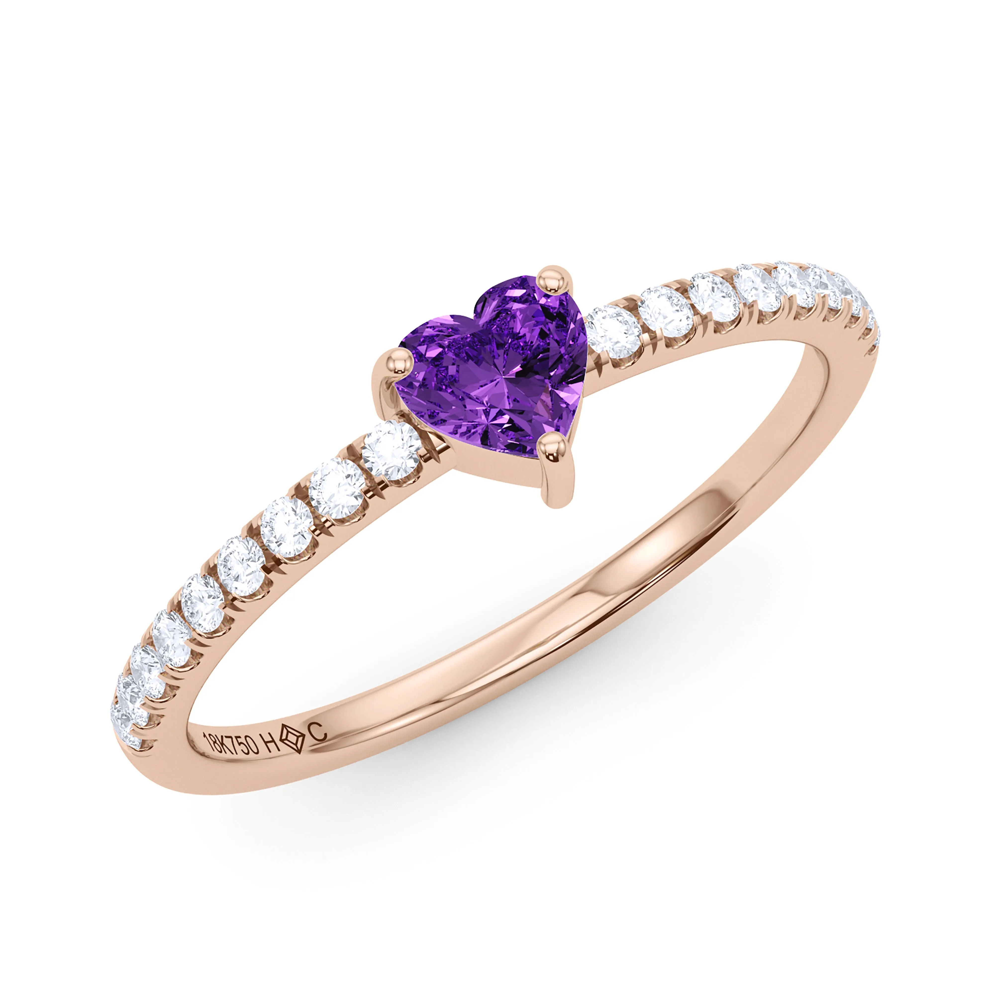 Heart Birthstone and Pave Lab Grown Diamond Ring