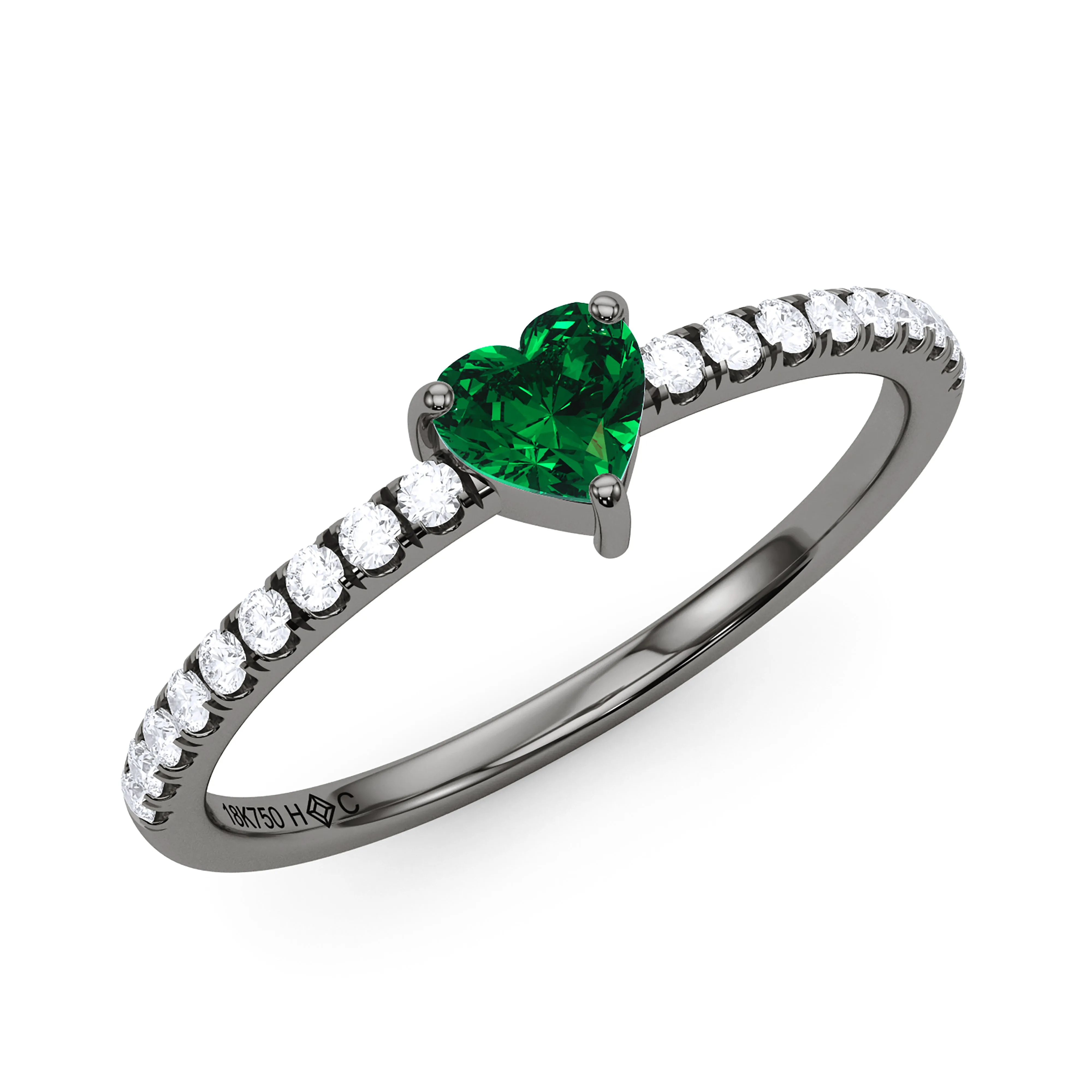 Heart Birthstone and Pave Lab Grown Diamond Ring