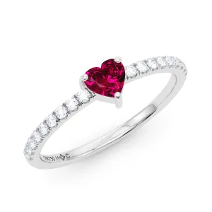 Heart Birthstone and Pave Lab Grown Diamond Ring