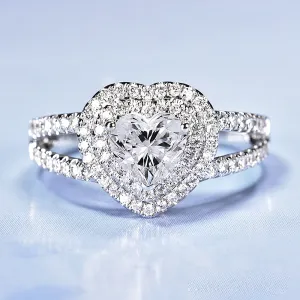 Heart Cut GIA Diamond Double Halo Split Shank Ring