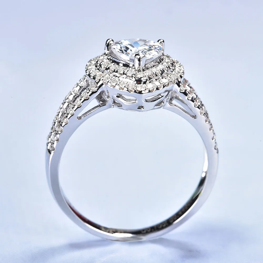Heart Cut GIA Diamond Double Halo Split Shank Ring