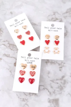 HEART EPOXY PEARL LOVE 3 PAIR VALENTINE EARRINGS