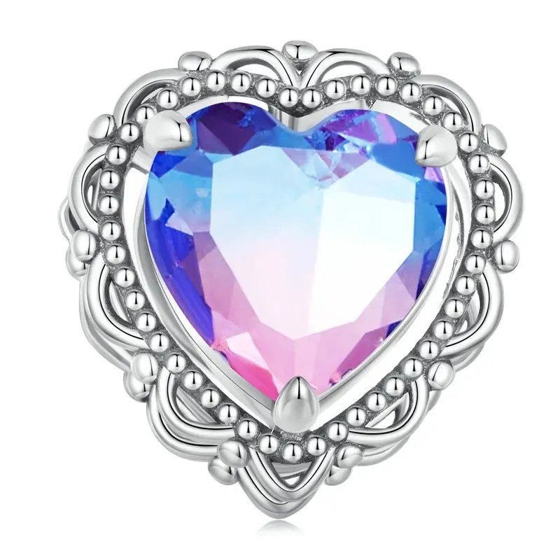 Heart-Shaped Charms with Colorful Diamond