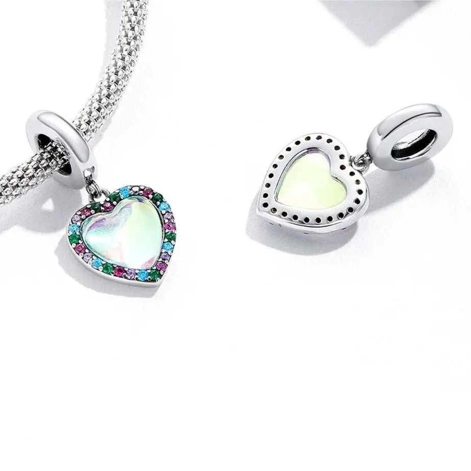 Heart-Shaped Charms with Colorful Diamond