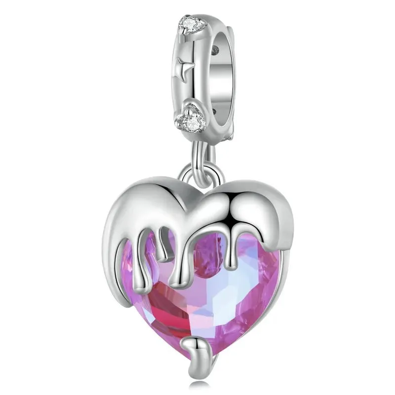 Heart-Shaped Charms with Colorful Diamond