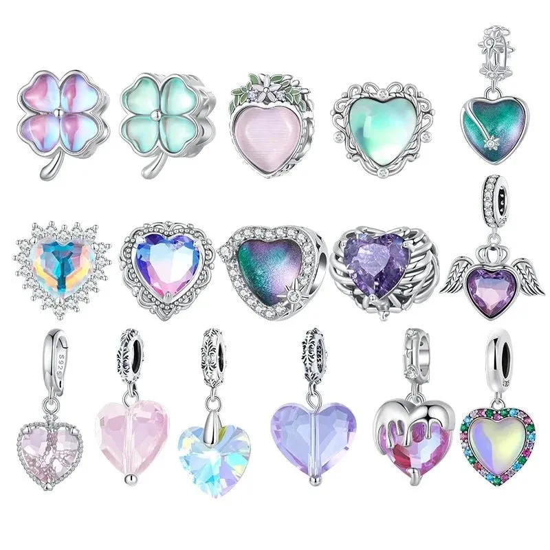 Heart-Shaped Charms with Colorful Diamond