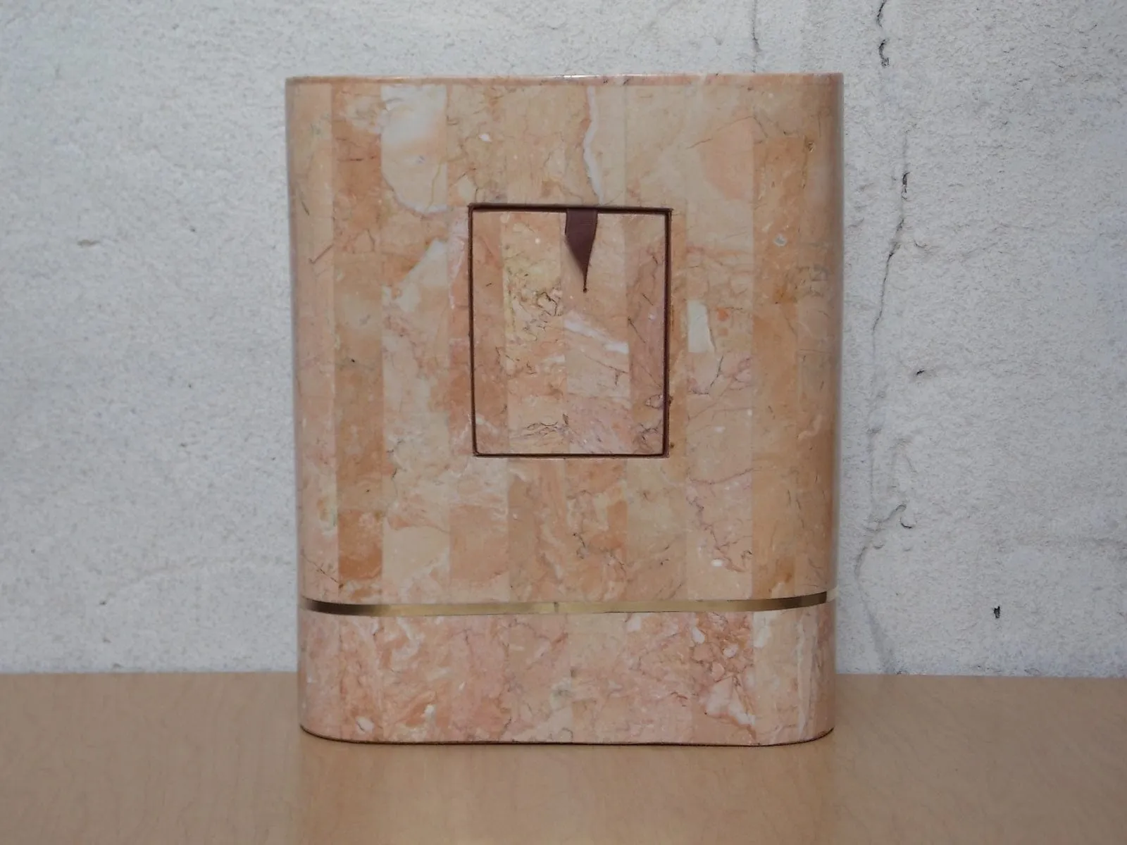 Heavy Pink 1980s Faux Marble Mantle Clock with Deco Details