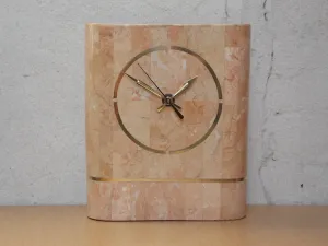 Heavy Pink 1980s Faux Marble Mantle Clock with Deco Details