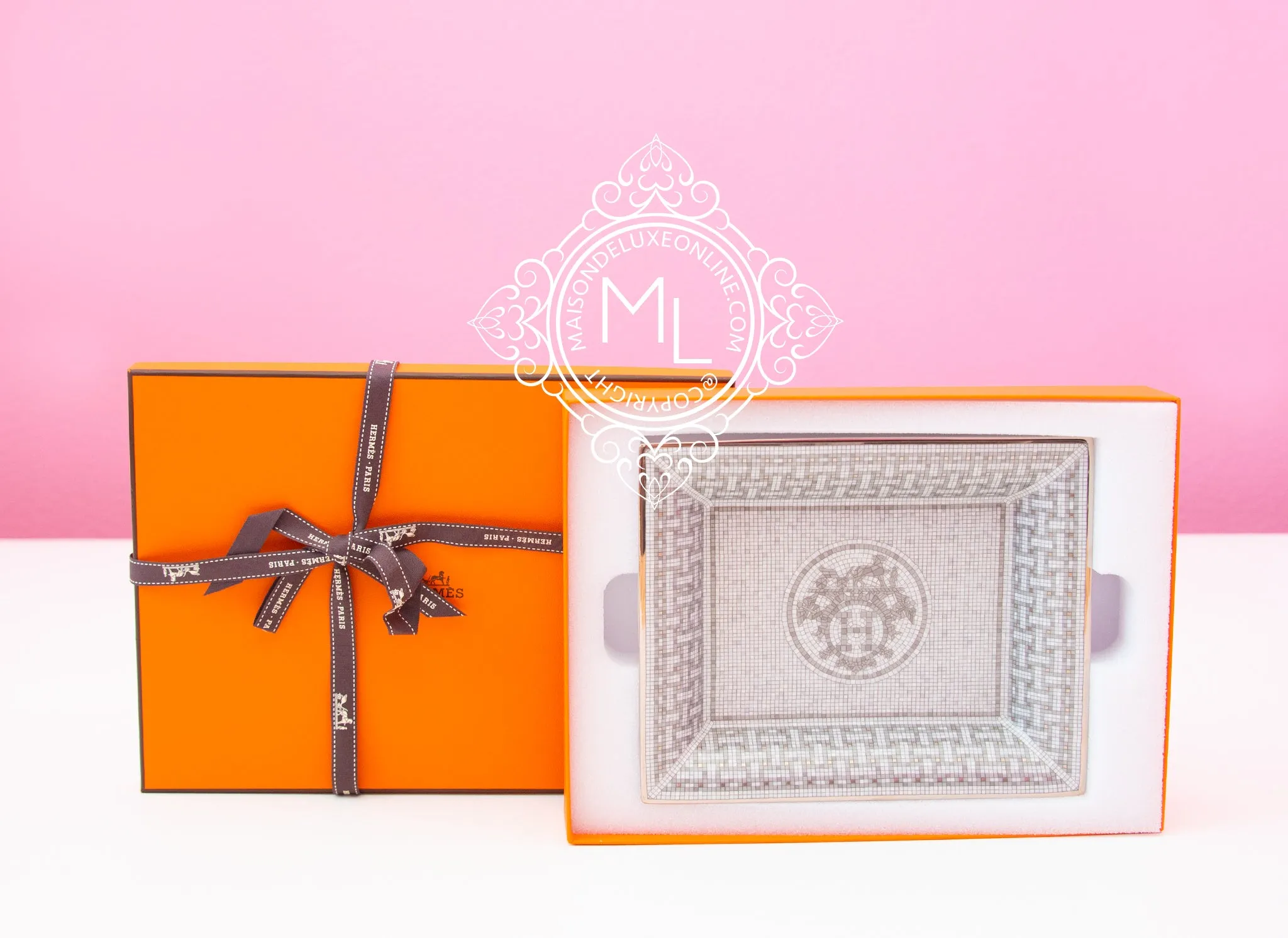 Hermes Classic Mosaique 24 Platinum Tray Ashtray