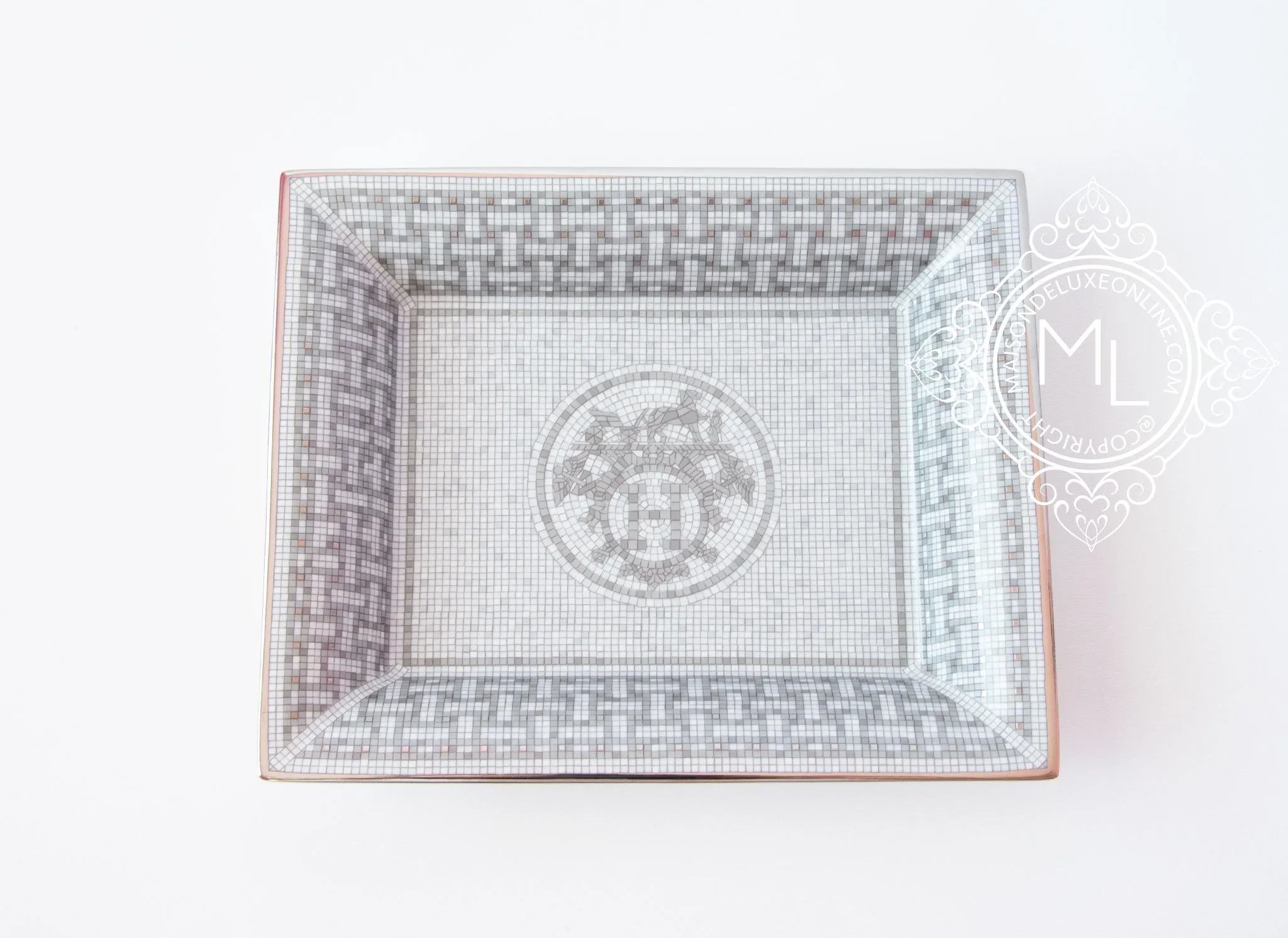 Hermes Classic Mosaique 24 Platinum Tray Ashtray