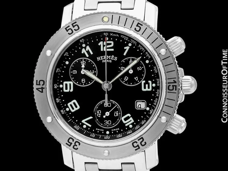 Hermes Mens Clipper Large Size Divers Chronograph Stainless Steel Watch - CL2.910
