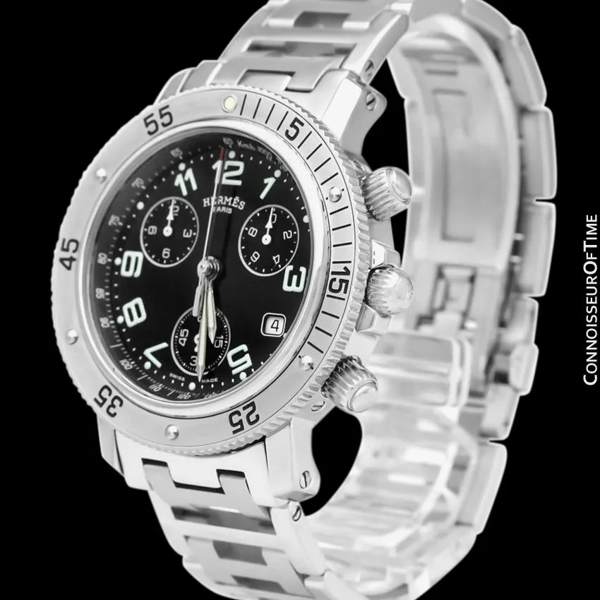 Hermes Mens Clipper Large Size Divers Chronograph Stainless Steel Watch - CL2.910