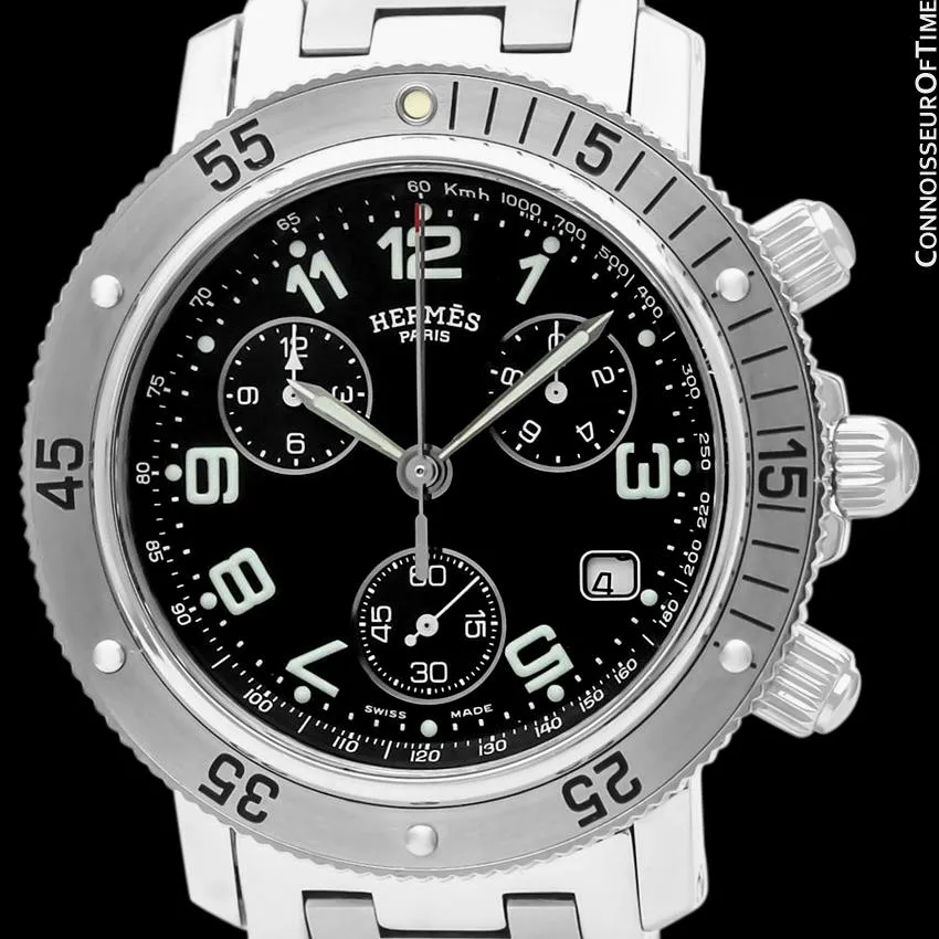 Hermes Mens Clipper Large Size Divers Chronograph Stainless Steel Watch - CL2.910