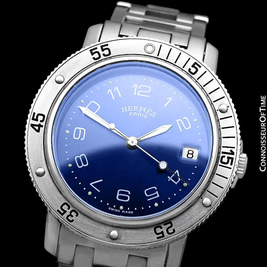 Hermes Mens Full Size Clipper Diver Quartz Watch - Stainless Steel