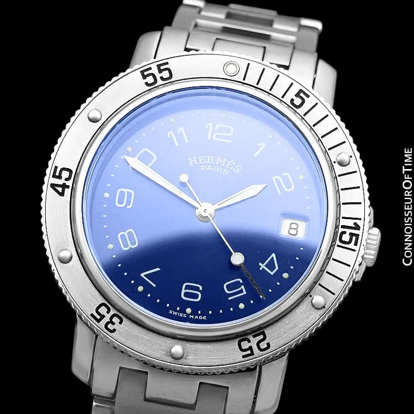 Hermes Mens Full Size Clipper Diver Quartz Watch - Stainless Steel