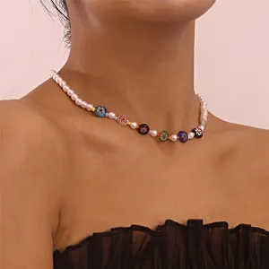 Howlite & Pearl Multicolor Acrylic 18K Gold-Plated Floral Necklace