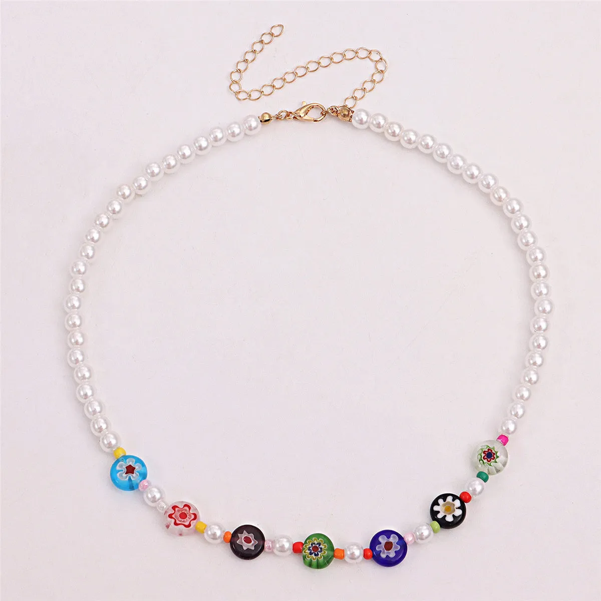Howlite & Pearl Multicolor Acrylic 18K Gold-Plated Floral Necklace