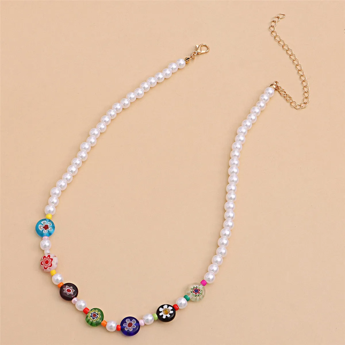 Howlite & Pearl Multicolor Acrylic 18K Gold-Plated Floral Necklace