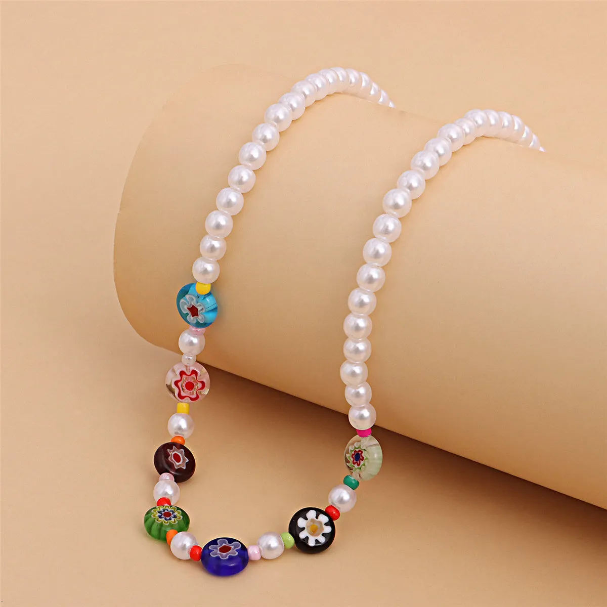 Howlite & Pearl Multicolor Acrylic 18K Gold-Plated Floral Necklace