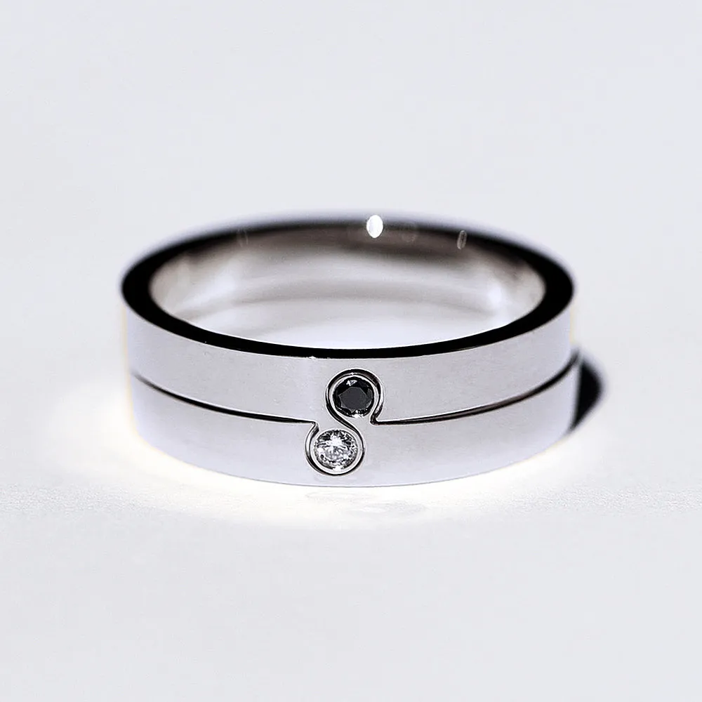 Interlocking Yin-Yang Diamond Puzzle Ring Set