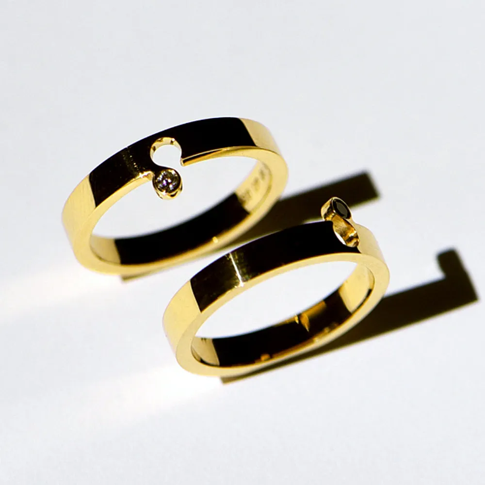 Interlocking Yin-Yang Diamond Puzzle Ring Set