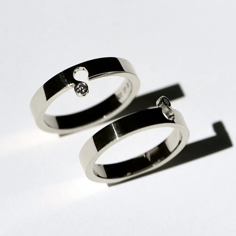 Interlocking Yin-Yang Diamond Puzzle Ring Set