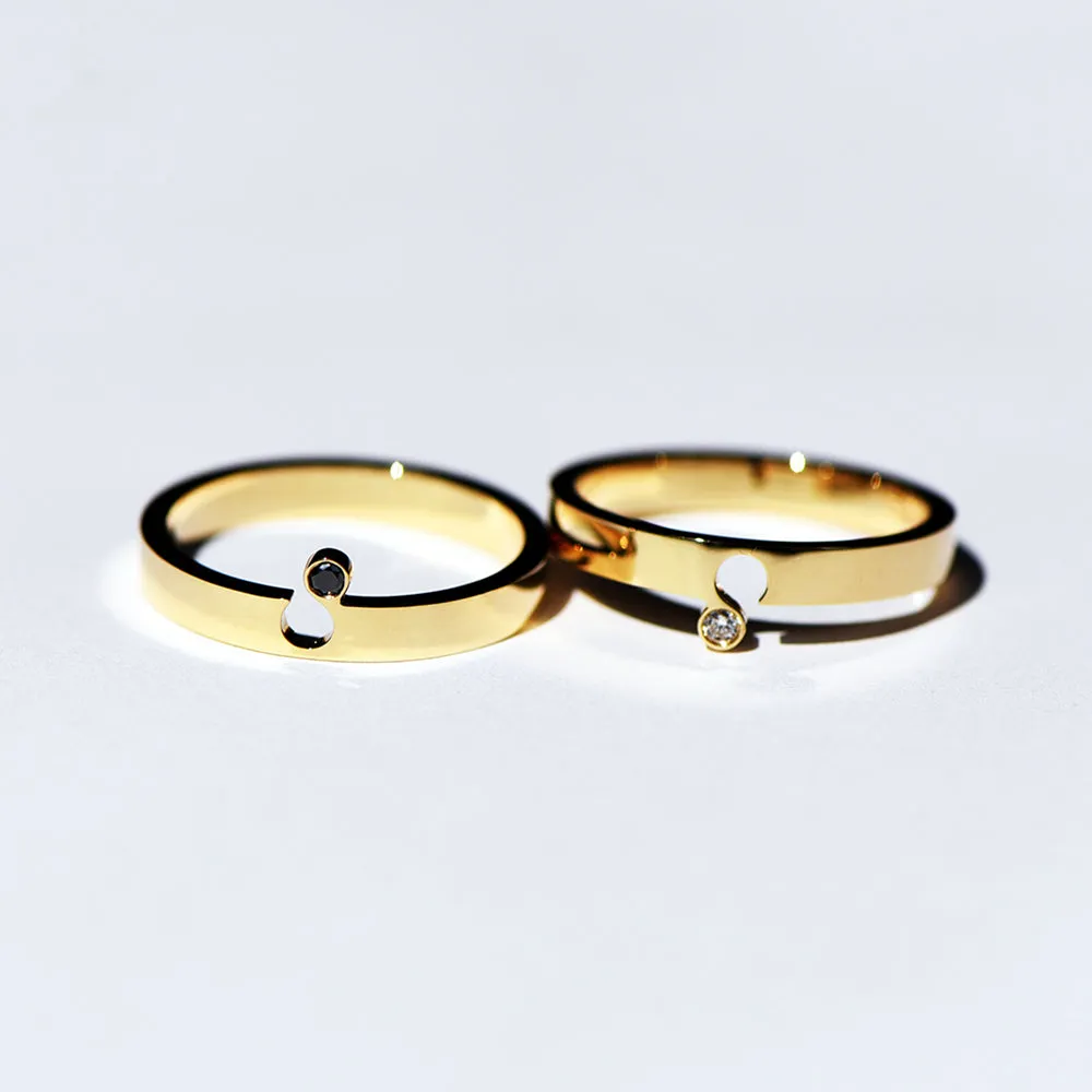 Interlocking Yin-Yang Diamond Puzzle Ring Set