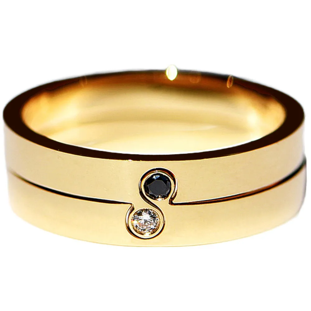 Interlocking Yin-Yang Diamond Puzzle Ring Set