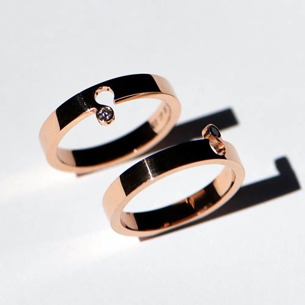 Interlocking Yin-Yang Diamond Puzzle Ring Set