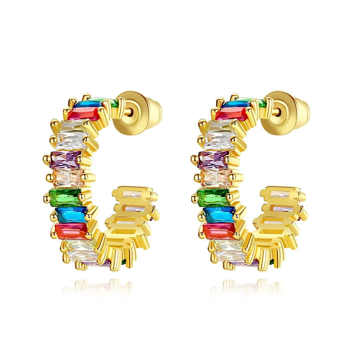 Jewel-Tone Crystals & 18K Gold-Plated Hoop Earrings