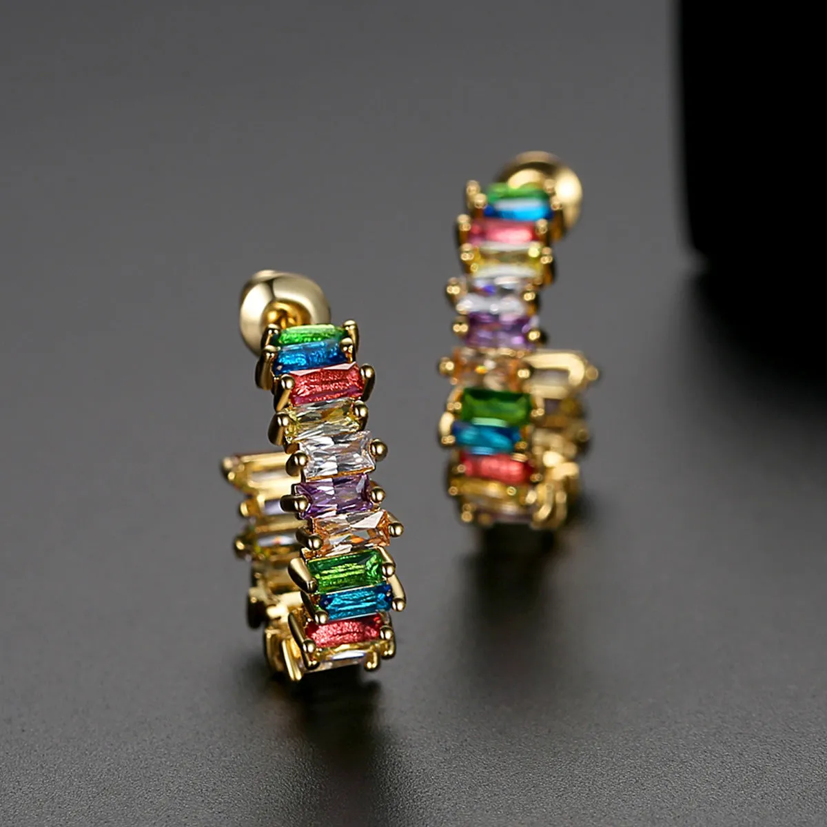 Jewel-Tone Crystals & 18K Gold-Plated Hoop Earrings