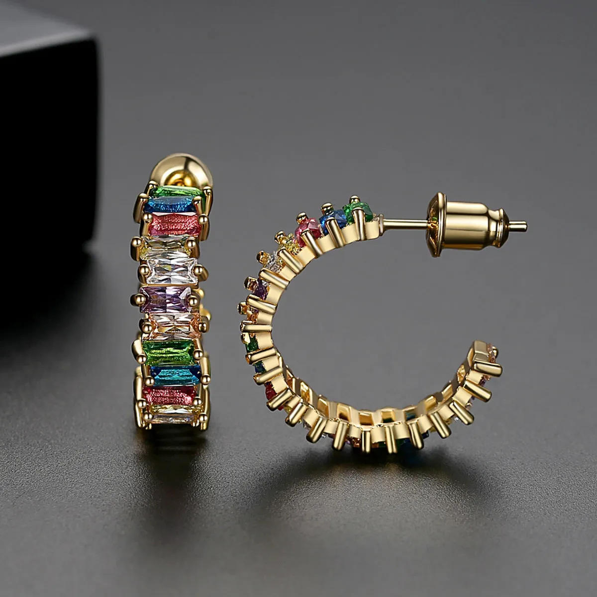 Jewel-Tone Crystals & 18K Gold-Plated Hoop Earrings