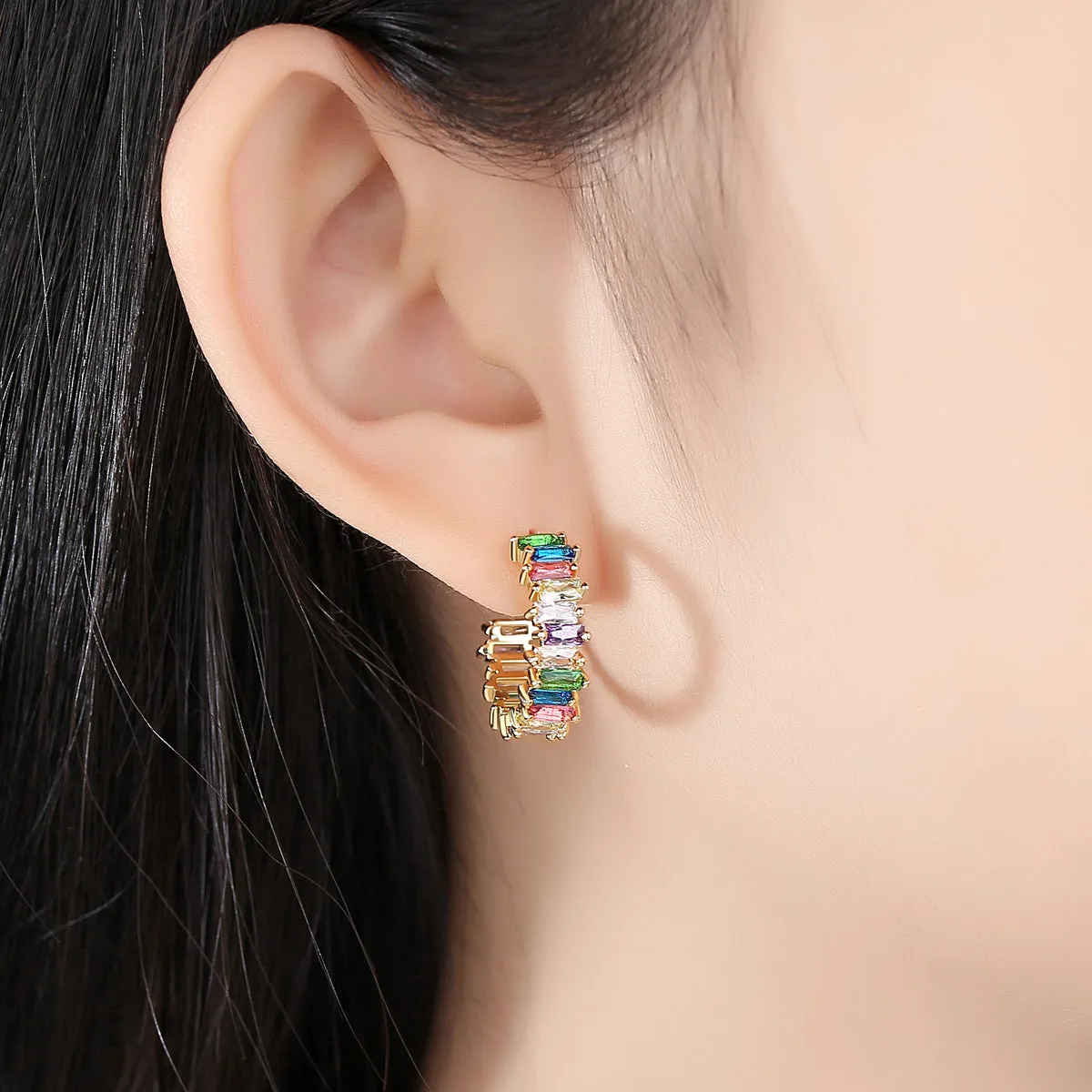 Jewel-Tone Crystals & 18K Gold-Plated Hoop Earrings
