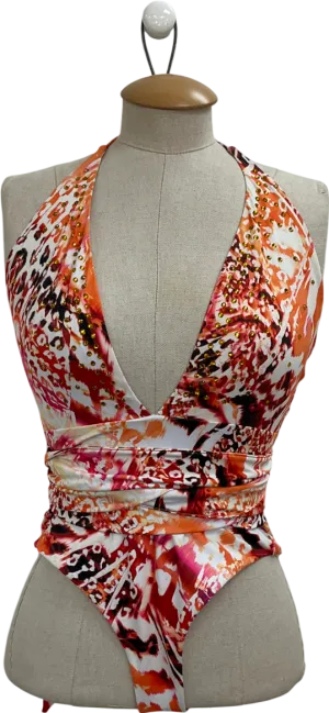 Karen Millen Orange Statement Prim Embellished Tie Swimsuit UK XS