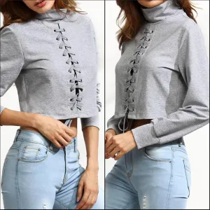 Lace-Up Turtle Neck Shirt