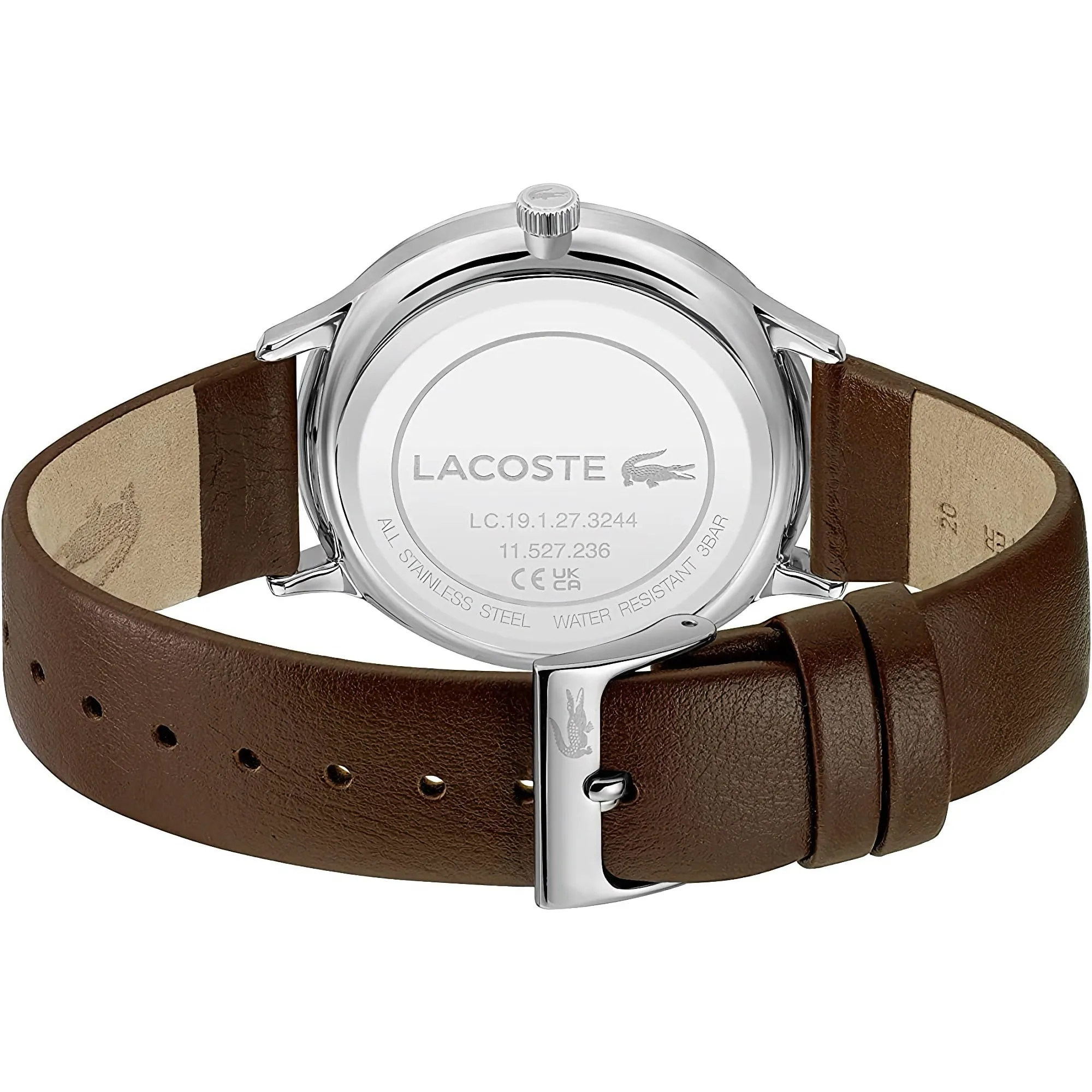 Lacoste Club White Date Dial Brown Leather Strap Men's Watch