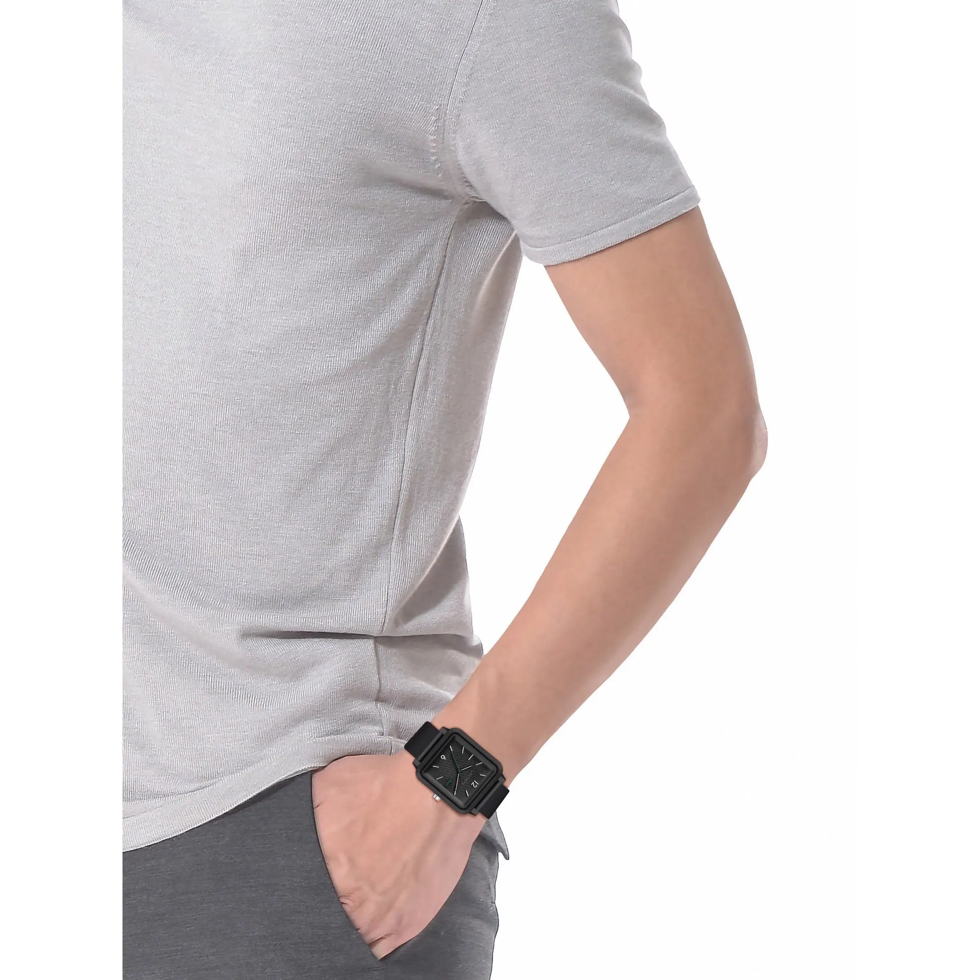 Lacoste.12.12 Studio 3 Hands Watch Black Silicone Strap