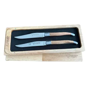 Laguiole en Aubrac Handcrafted 2-Piece Steak Knife Set with Juniper Wood Handles