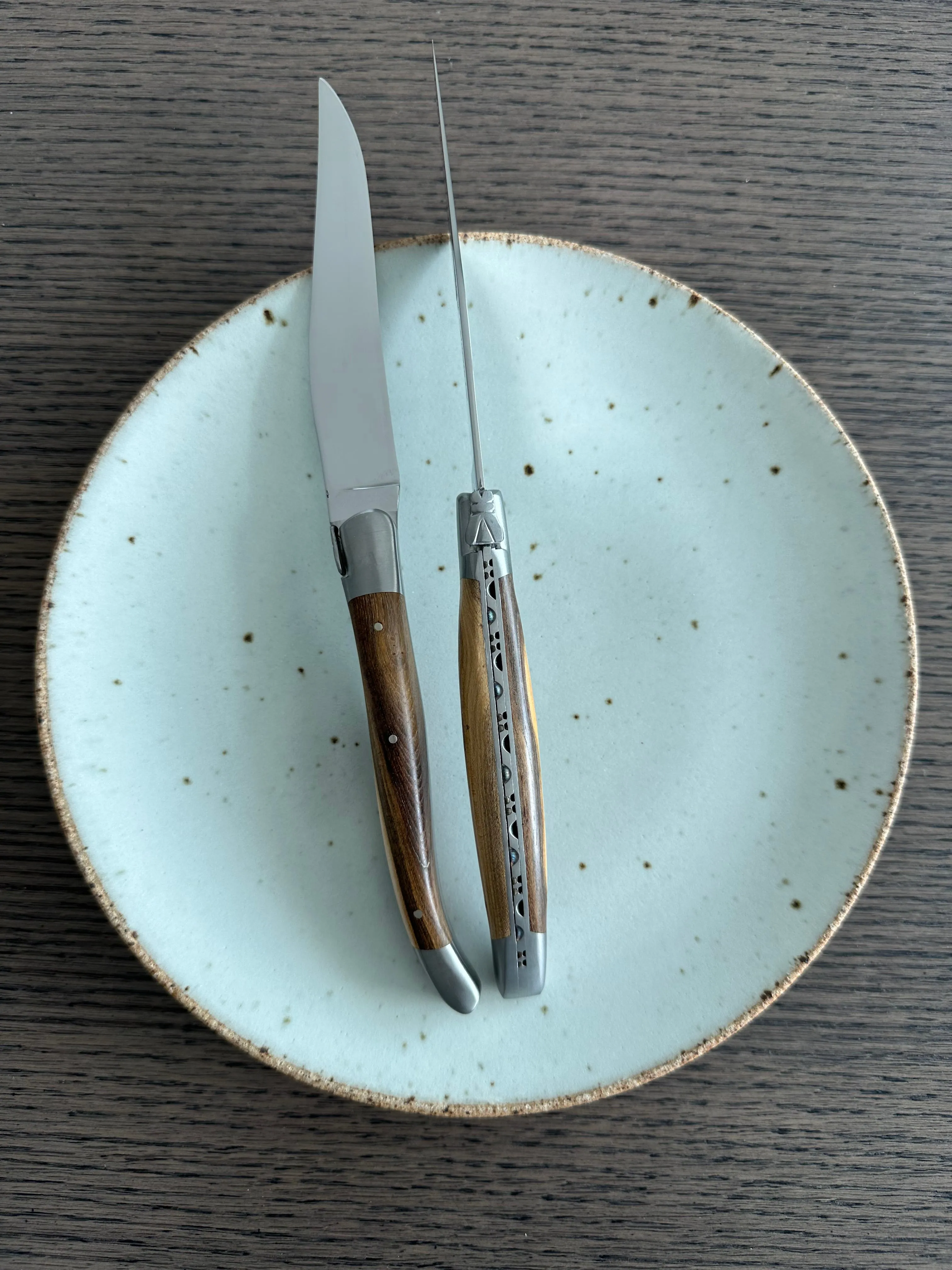 Laguiole en Aubrac Handcrafted 2-Piece Steak Knife Set with Pistachio Handles