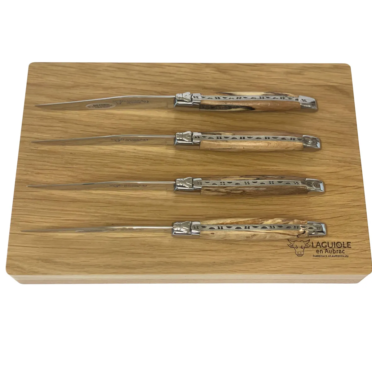 Laguiole en Aubrac Handcrafted 4-Piece Steak Knife Set with Aubrac Wood Handles