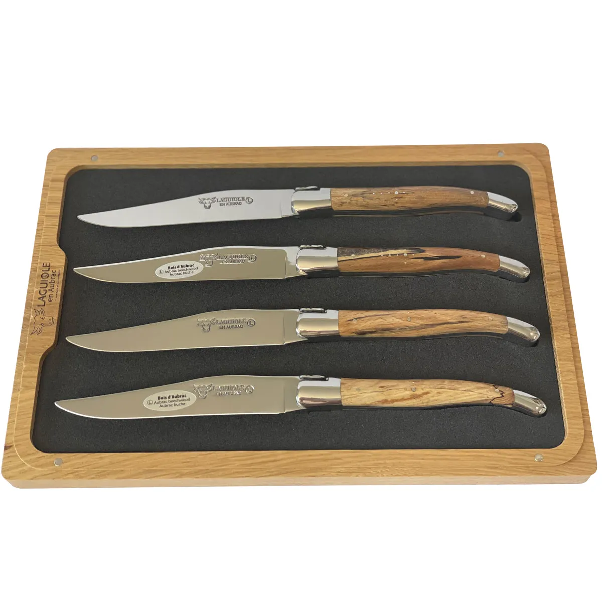 Laguiole en Aubrac Handcrafted 4-Piece Steak Knife Set with Aubrac Wood Handles