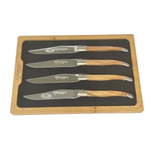 Laguiole en Aubrac Handcrafted 4-Piece Steak Knife Set with Olivewood Handles