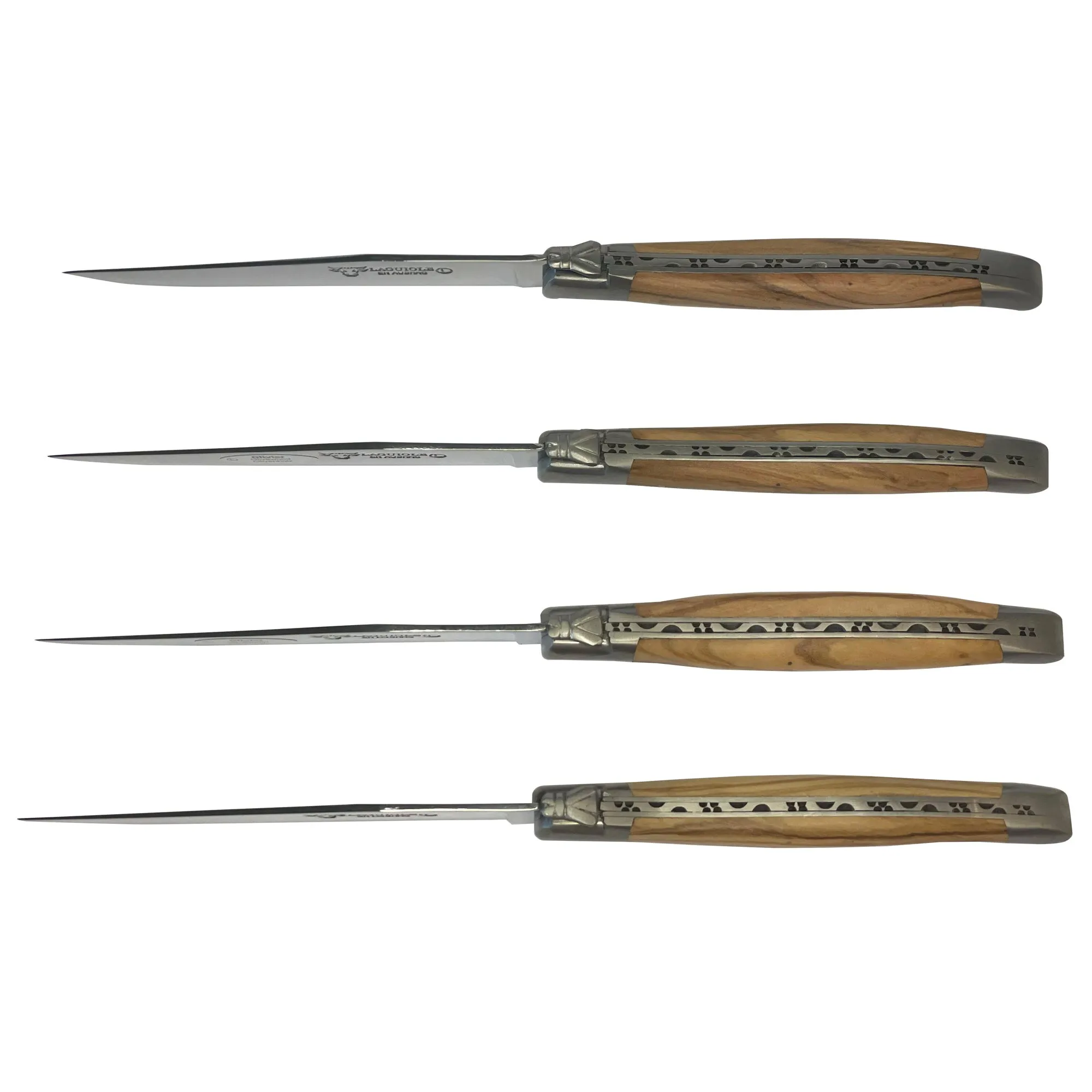 Laguiole en Aubrac Handcrafted 4-Piece Steak Knife Set with Olivewood Handles