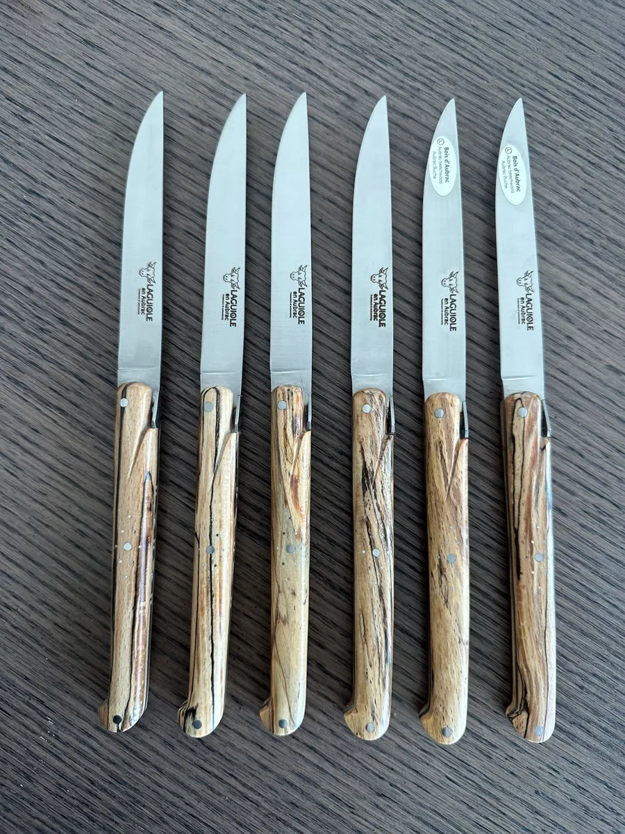 Laguiole en Aubrac Handcrafted 6-Piece Steak Knife Set with Ancestral Aubrac Wood Handles