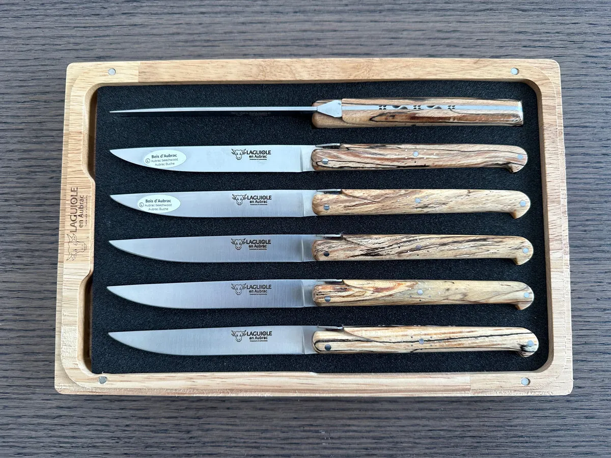 Laguiole en Aubrac Handcrafted 6-Piece Steak Knife Set with Ancestral Aubrac Wood Handles
