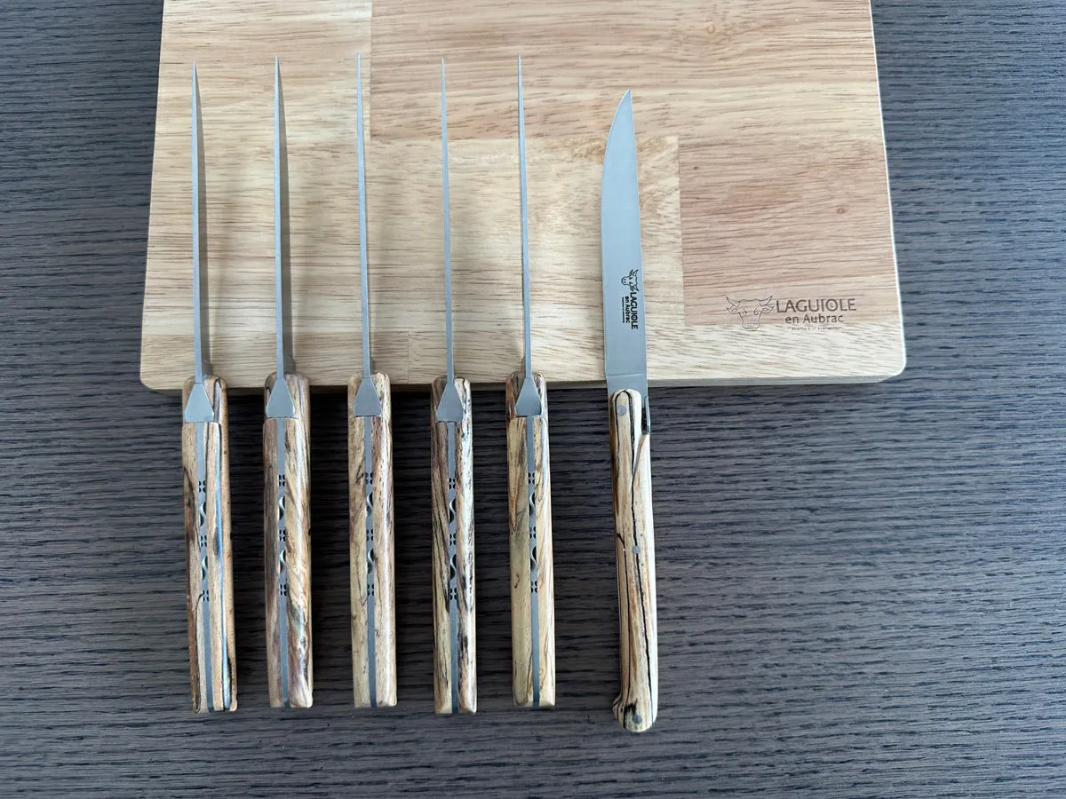Laguiole en Aubrac Handcrafted 6-Piece Steak Knife Set with Ancestral Aubrac Wood Handles